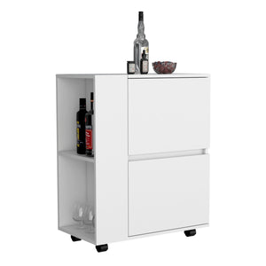 English Elm Bar Cart White Pine Two Pull-Down Doors, Two Open Shelves, Swivel Wheels with Brakes, Compact Storage B097P167409