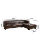 Hearth and Haven Mellifluous 2-Piece PU Leather Sectional Set with Tuxedo Design and Birchwood Legs, Dark Brown 71804.00-71805.00DBRN