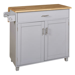 English Elm K&K Rolling Kitchen Island Cart with Drop-Leaf Rubber Wood Top, Large Drawer & Internal Rack Storage Grey WF316601AAG