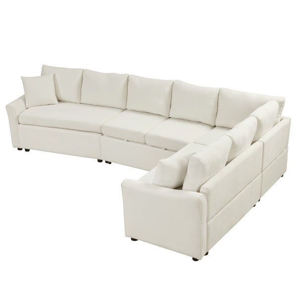 English Elm 124.8"l-shaped Chenille Sleeper Sectional with Usb Charging Corner Living Room Sofa SG001430AAA