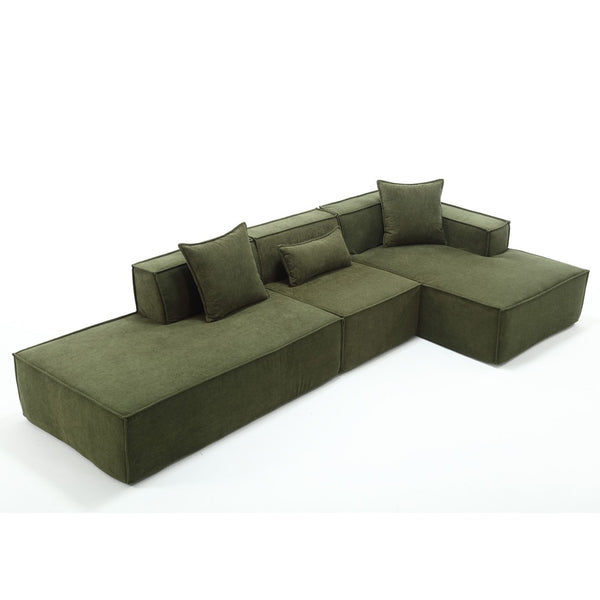 English Elm Modern L-Shaped Modular Sofa Set - Italian Minimalist Design, Free Installation, Green Terrycloth W2108S00022-GIGA