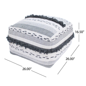 English Elm Karim Faux Yarn Large Pouf Ottoman in Ivory Grey Blend, Durable Fabric, 27"x27"x22", 200 lb Capacity B181P163081