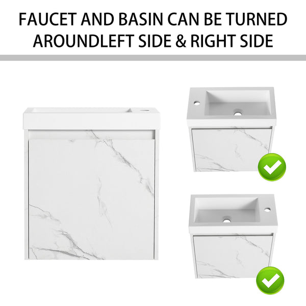 English Elm 20'' Floating Wall-Mounted Vanity with Resin Sink, Soft-Close Door & Open Shelves for Compact Baths White W999P143204