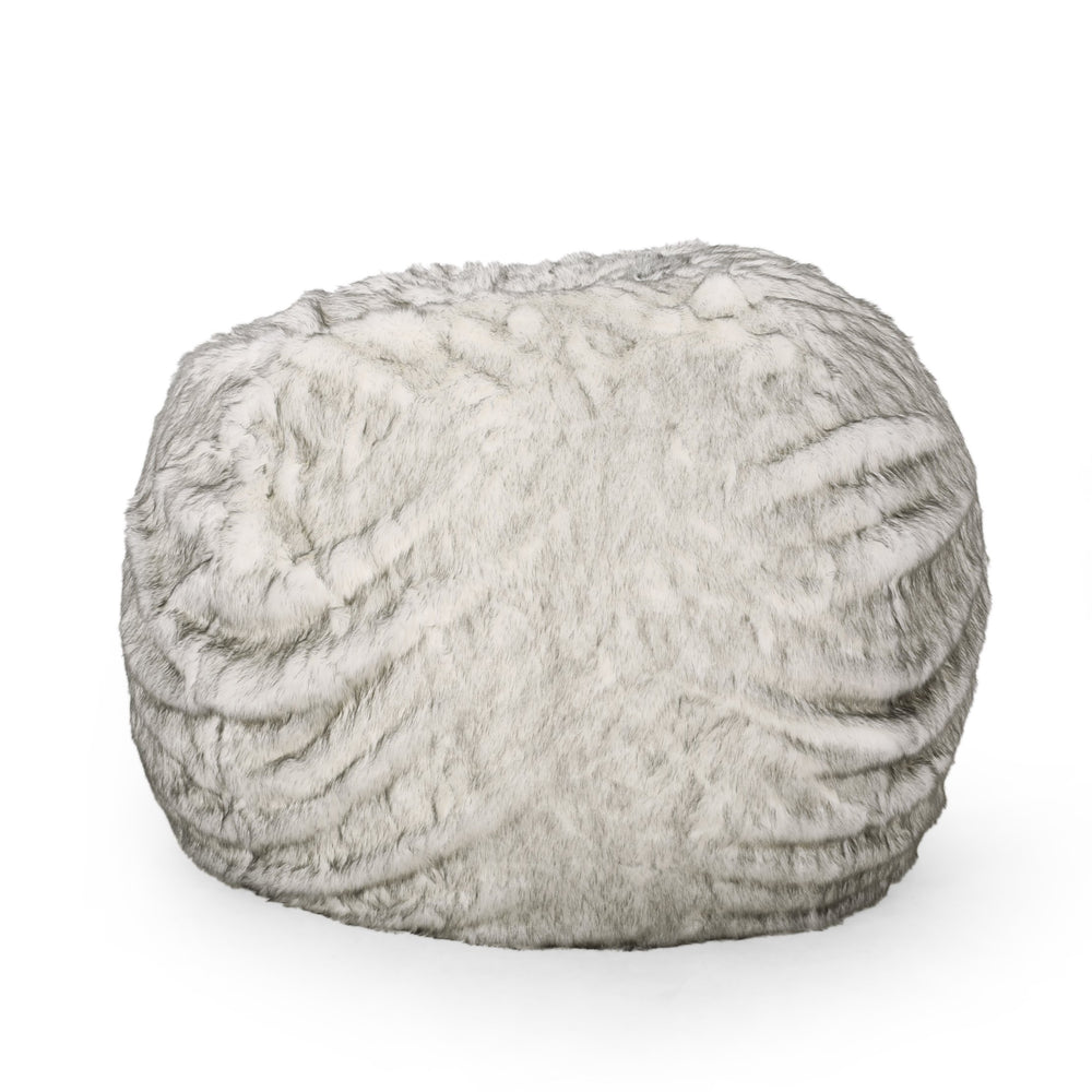 English Elm Negar Rounded 5-Foot Faux Fur Bean Bag in White & Gray — Cozy Removable Cover, High-Density Foam Comfort B181P163013
