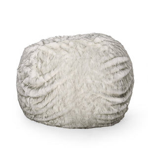 English Elm Negar Rounded 5-Foot Faux Fur Bean Bag in White & Gray — Cozy Removable Cover, High-Density Foam Comfort B181P163013
