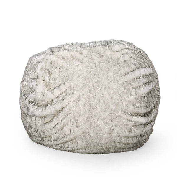 English Elm Negar Rounded 5-Foot Faux Fur Bean Bag in White & Gray — Cozy Removable Cover, High-Density Foam Comfort B181P163013