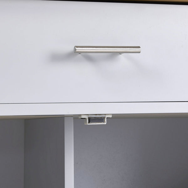 English Elm K&K Rolling Kitchen Island Cart with Drop-Leaf Rubber Wood Top, Large Drawer & Internal Rack Storage Grey WF316601AAG