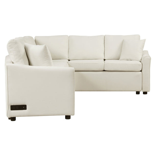 English Elm 124.8"l-shaped Chenille Sleeper Sectional with Usb Charging Corner Living Room Sofa SG001430AAA