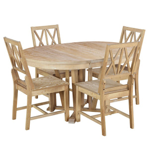 English Elm TOPMAX Rustic 5-Piece Extendable Round Dining Set with Trestle Base and Cross Back Chairs, Versatile Elegance Natural SP000042AAA