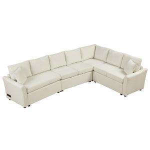 English Elm 124.8"l-shaped Chenille Sleeper Sectional with Usb Charging Corner Living Room Sofa SG001430AAA