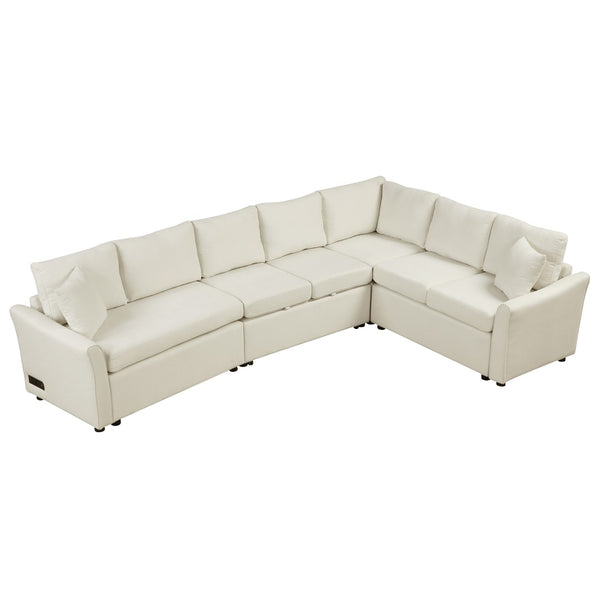 English Elm 124.8"l-shaped Chenille Sleeper Sectional with Usb Charging Corner Living Room Sofa SG001430AAA