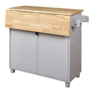 English Elm K&K Rolling Kitchen Island Cart with Drop-Leaf Rubber Wood Top, Large Drawer & Internal Rack Storage Grey WF316601AAG