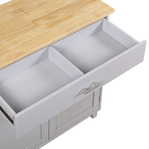 English Elm K&K Rolling Kitchen Island Cart with Drop-Leaf Rubber Wood Top, Large Drawer & Internal Rack Storage Grey WF316601AAG