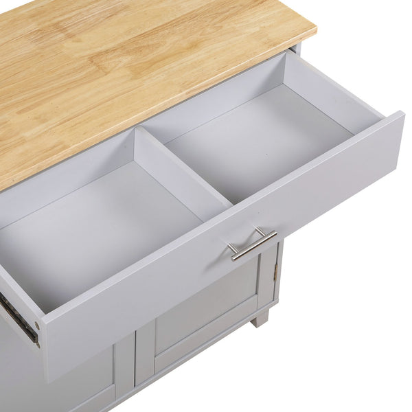 English Elm K&K Rolling Kitchen Island Cart with Drop-Leaf Rubber Wood Top, Large Drawer & Internal Rack Storage Grey WF316601AAG
