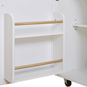 English Elm K&K Rolling Kitchen Island Cart with Drop-Leaf Rubber Wood Top, Large Drawer & Internal Rack Storage White WF316601AAW