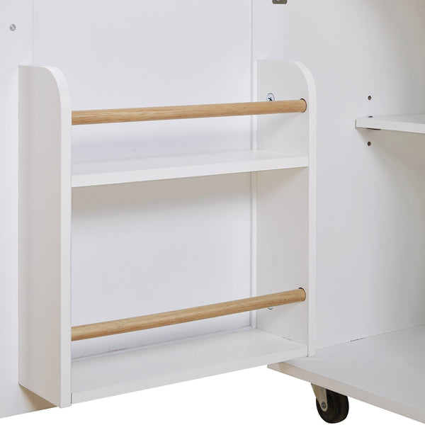 English Elm K&K Rolling Kitchen Island Cart with Drop-Leaf Rubber Wood Top, Large Drawer & Internal Rack Storage White WF316601AAW