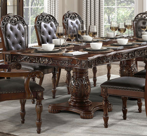 English Elm Traditional Adelina Dining Table with Double Pedestal, Cherry Finish & Gold Tipping, Extends 74–108" B011S00820