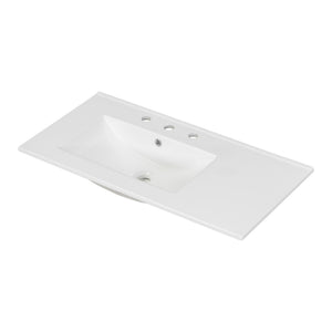 English Elm 36" White Bathroom Vanity with Ceramic Sink, 2 Soft-Close Doors & 5 Drawers, Modern Storage Chic WF319798AAK