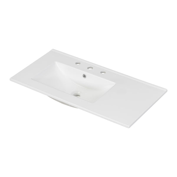 English Elm 36" White Bathroom Vanity with Ceramic Sink, 2 Soft-Close Doors & 5 Drawers, Modern Storage Chic WF319798AAK
