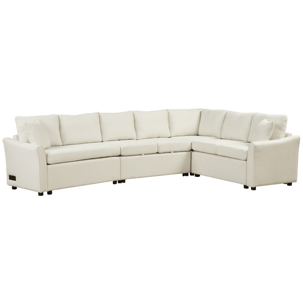 English Elm 124.8"l-shaped Chenille Sleeper Sectional with Usb Charging Corner Living Room Sofa SG001430AAA