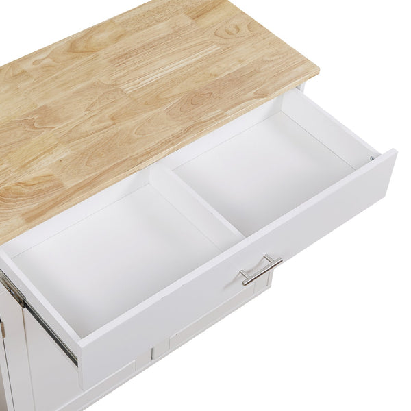 English Elm K&K Rolling Kitchen Island Cart with Drop-Leaf Rubber Wood Top, Large Drawer & Internal Rack Storage White WF316601AAW