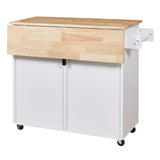 English Elm K&K Rolling Kitchen Island With Storage, Kitchen Cart With Rubber Wood Top, Spacious Drawer With Divider and Internal Storage Rack, Kitchen Island On Wheels With Adjustable Shelf Tower Rack, White