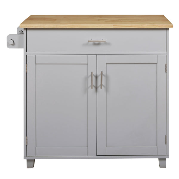 English Elm K&K Rolling Kitchen Island Cart with Drop-Leaf Rubber Wood Top, Large Drawer & Internal Rack Storage Grey WF316601AAG