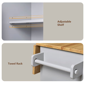 English Elm K&K Rolling Kitchen Island Cart with Drop-Leaf Rubber Wood Top, Large Drawer & Internal Rack Storage Grey WF316601AAG