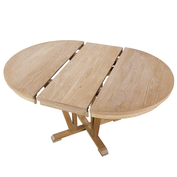 English Elm TOPMAX Rustic 5-Piece Extendable Round Dining Set with Trestle Base and Cross Back Chairs, Versatile Elegance Natural SP000042AAA