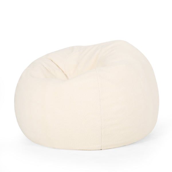 English Elm Kavel Plush Rounded Bean Bag Chair with Removable Washable Cover, High-Density Foam Comfort Seat Cream B181P163054