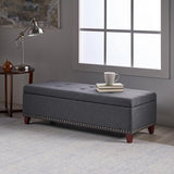 Christopher Knight Home® - Noble House - Obert Contemporary Upholstered Lift-Top Storage Ottoman with Nailhead Trim, Dark Gray and Dark Brown