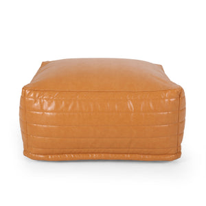 English Elm Bambo Faux Leather Rectangle Pouf Ottoman for Living Room Floor Cushion, Durable 200lb Capacity Caramel B181P163083