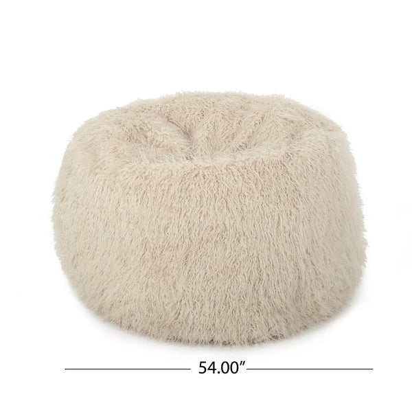 English Elm Mahin Plush 5-Foot Rounded Faux Fur Bean Bag Chair with Removable Washable Cover, Cozy Comfort and Durable Foam Filling taupe B181P163024