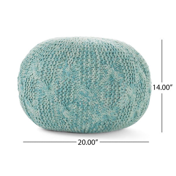 English Elm Baltazar Hand-Knitted Aqua Round Pouf Ottoman | 20"x20"x14 Floor Cushion, PET Yarn, 200lb Capacidad B181P163087