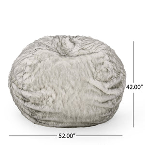 English Elm Negar Rounded 5-Foot Faux Fur Bean Bag in White & Gray — Cozy Removable Cover, High-Density Foam Comfort B181P163013