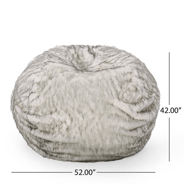 English Elm Negar Rounded 5-Foot Faux Fur Bean Bag in White & Gray — Cozy Removable Cover, High-Density Foam Comfort B181P163013