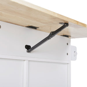 English Elm K&K Rolling Kitchen Island Cart with Drop-Leaf Rubber Wood Top, Large Drawer & Internal Rack Storage White WF316601AAW