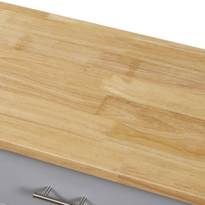 English Elm K&K Rolling Kitchen Island Cart with Drop-Leaf Rubber Wood Top, Large Drawer & Internal Rack Storage Grey WF316601AAG