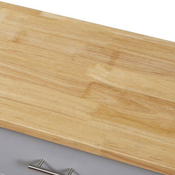 English Elm K&K Rolling Kitchen Island Cart with Drop-Leaf Rubber Wood Top, Large Drawer & Internal Rack Storage Grey WF316601AAG