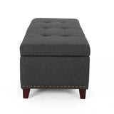 Christopher Knight Home® - Noble House - Obert Contemporary Upholstered Lift-Top Storage Ottoman with Nailhead Trim, Dark Gray and Dark Brown