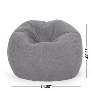 English Elm Kavel Plush Rounded Bean Bag Chair with Removable Washable Cover, High-Density Foam Comfort Seat Gray B181P163042