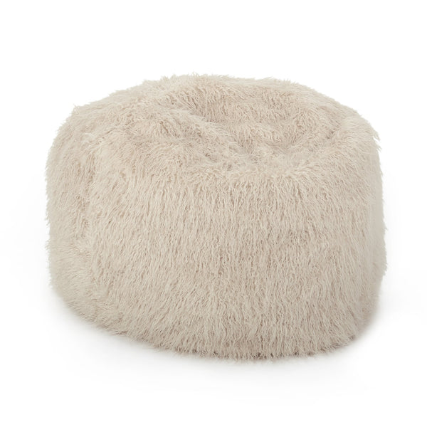 English Elm Mahin Plush 5-Foot Rounded Faux Fur Bean Bag Chair with Removable Washable Cover, Cozy Comfort and Durable Foam Filling taupe B181P163024