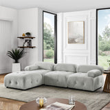 Modular L-Shaped Sectional, Button Tufted, Grey Velvet