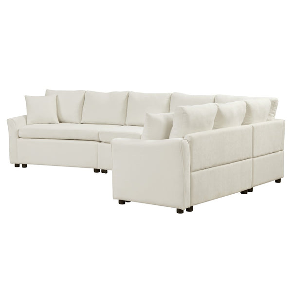 English Elm 124.8"l-shaped Chenille Sleeper Sectional with Usb Charging Corner Living Room Sofa SG001430AAA