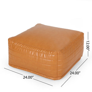 English Elm Bambo Faux Leather Rectangle Pouf Ottoman for Living Room Floor Cushion, Durable 200lb Capacity Caramel B181P163083