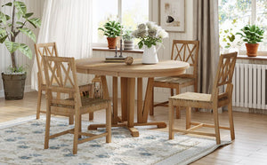 English Elm TOPMAX Rustic 5-Piece Extendable Round Dining Set with Trestle Base and Cross Back Chairs, Versatile Elegance Natural SP000042AAA