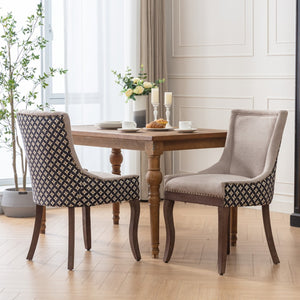English Elm A&a Furniture Upholstered Dining Chairs with Bronze Nailhead Trim and Solid Wood Legs Set of 2 W1143P154099