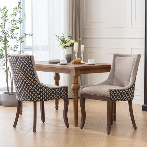 English Elm A&a Furniture Upholstered Dining Chairs with Bronze Nailhead Trim and Solid Wood Legs Set of 2 W1143P154099