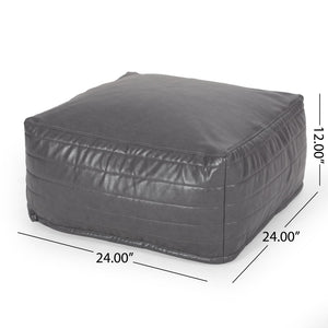 English Elm Bambo Faux Leather Rectangle Pouf Ottoman for Living Room Floor Cushion, Durable 200lb Capacity Gray B181P163082