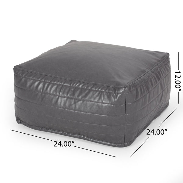 English Elm Bambo Faux Leather Rectangle Pouf Ottoman for Living Room Floor Cushion, Durable 200lb Capacity Gray B181P163082